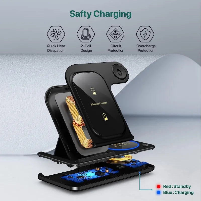 2025 Magnetic Wireless Charger – 15W Fast Charging Station for Phone, Smart Watch & Earphones