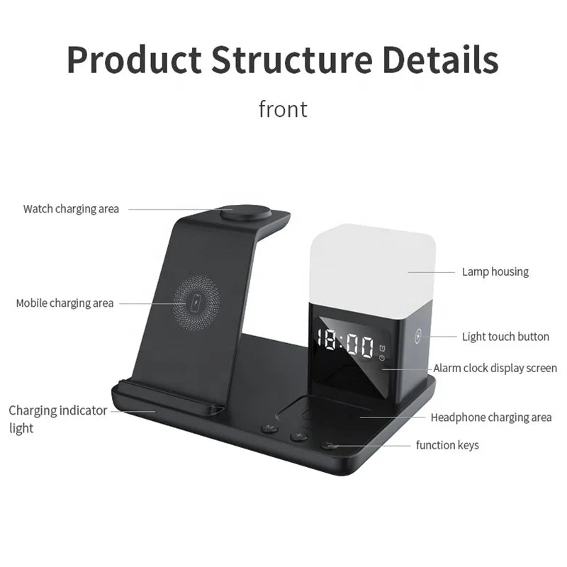6-in-1 Wireless Charging Station for iPhone, Apple Watch & AirPods – Fast Charger with Clock & Lamp