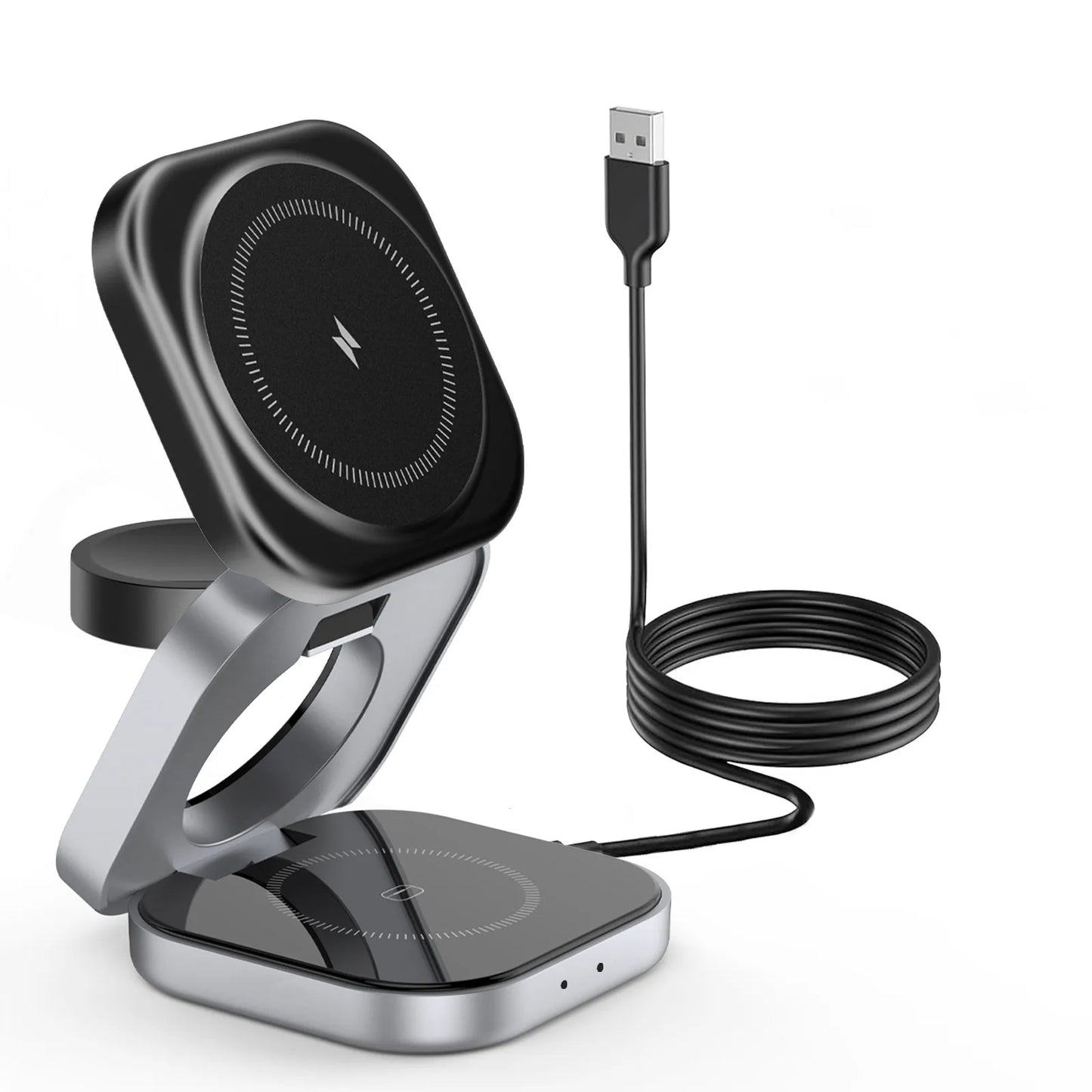 3-in-1 Foldable Magnetic Wireless Charger Stand – 15W Fast Charging Dock for iPhone, Apple Watch & AirPods