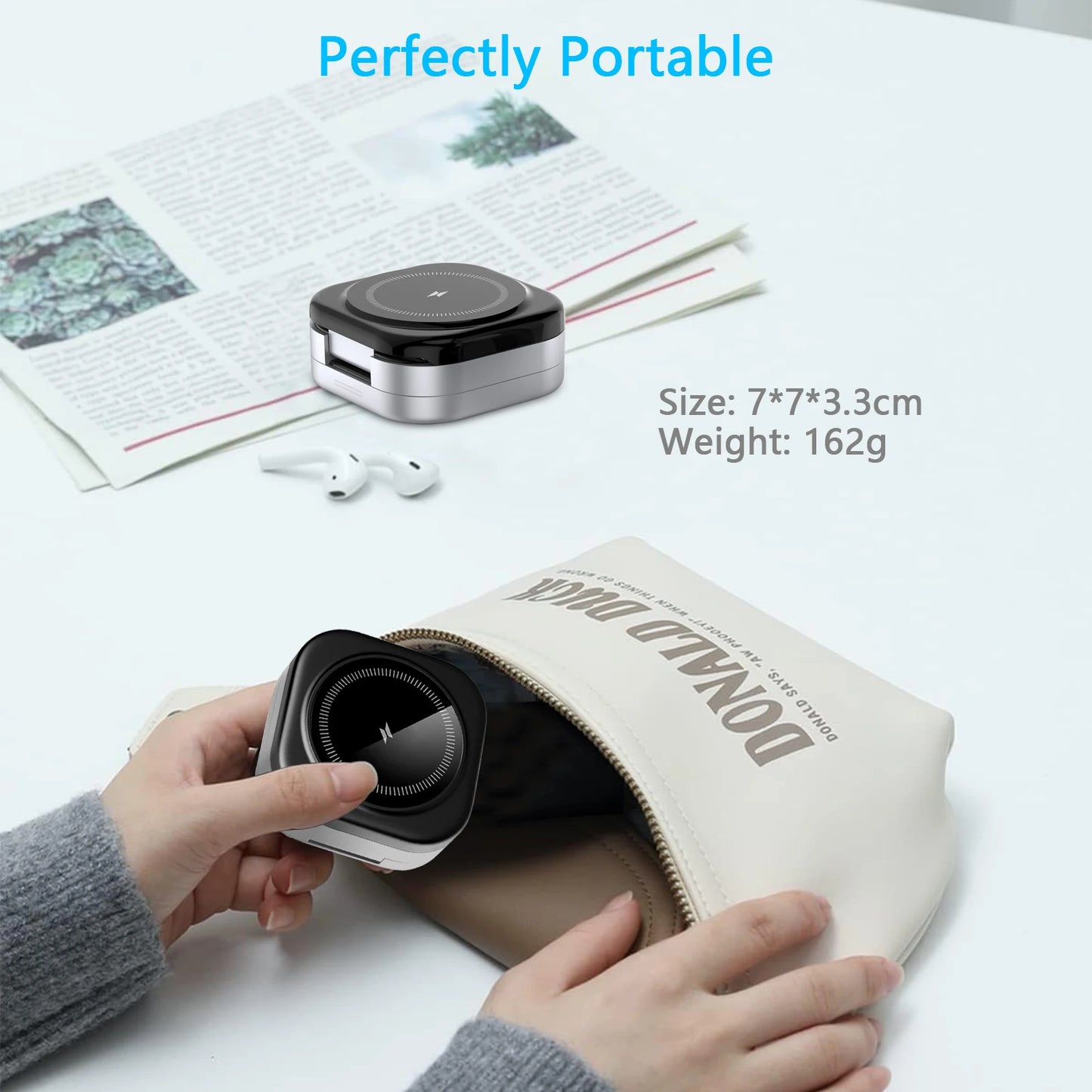 3-in-1 Foldable Magnetic Wireless Charger Stand – 15W Fast Charging Dock for iPhone, Apple Watch & AirPods