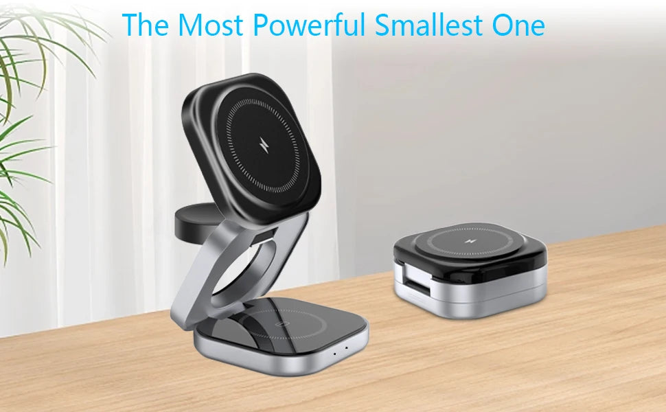 3-in-1 Foldable Magnetic Wireless Charger Stand – 15W Fast Charging Dock for iPhone, Apple Watch & AirPods