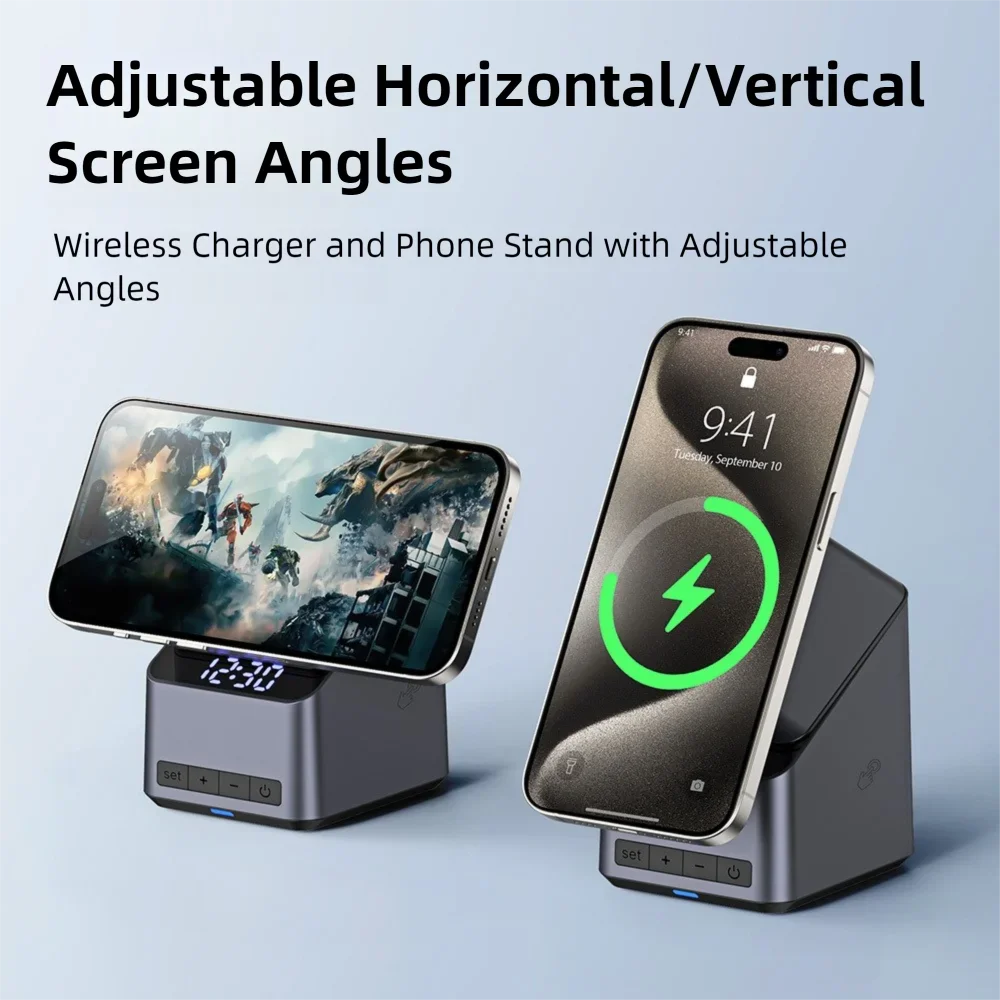 4-in-1 Magnetic Wireless Charging Station with 180° Auto-Rotate & LED Clock – Fast Charger for iPhone 12–16, Apple Watch & AirPods Pro