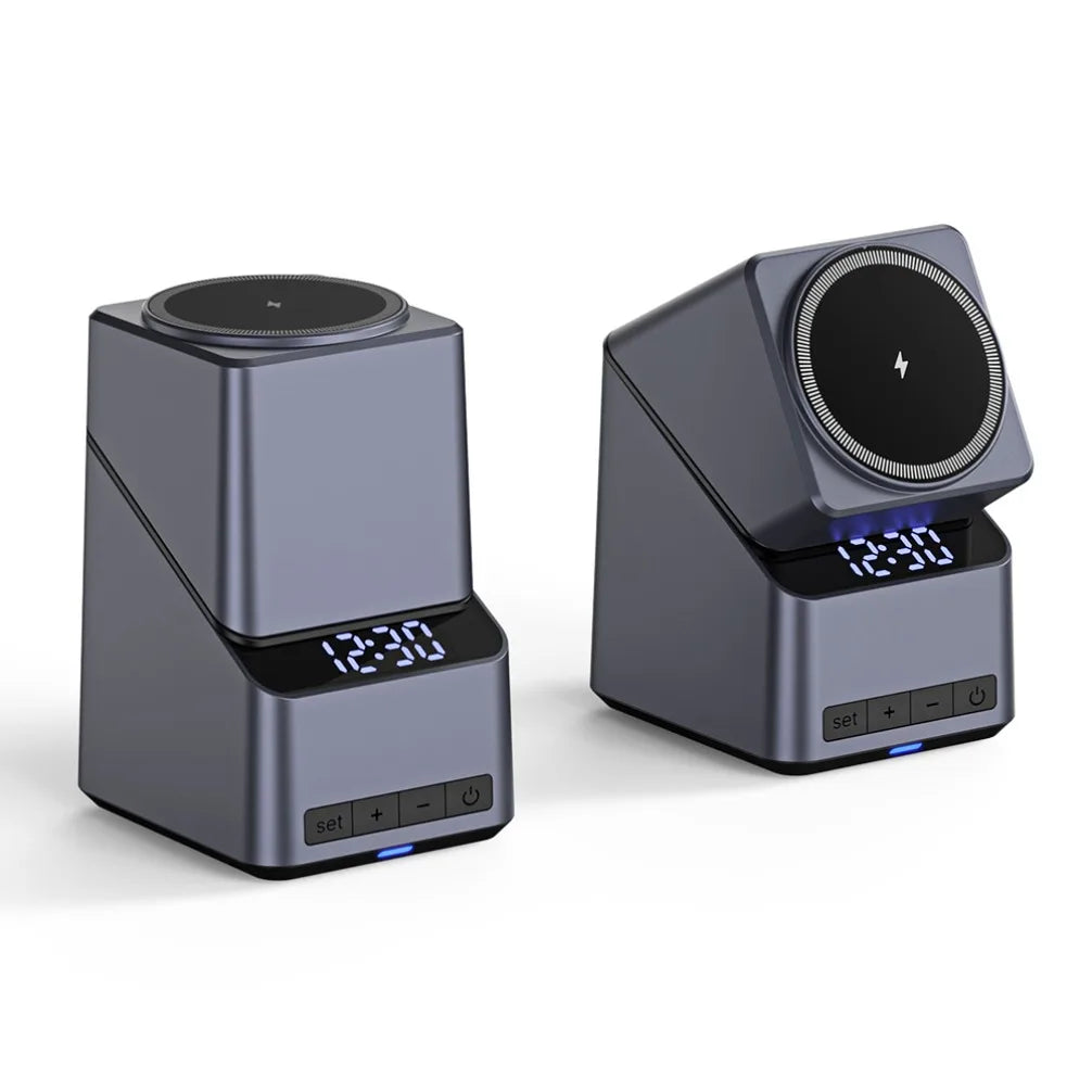 4-in-1 Magnetic Wireless Charging Station with 180° Auto-Rotate & LED Clock – Fast Charger for iPhone 12–16, Apple Watch & AirPods Pro