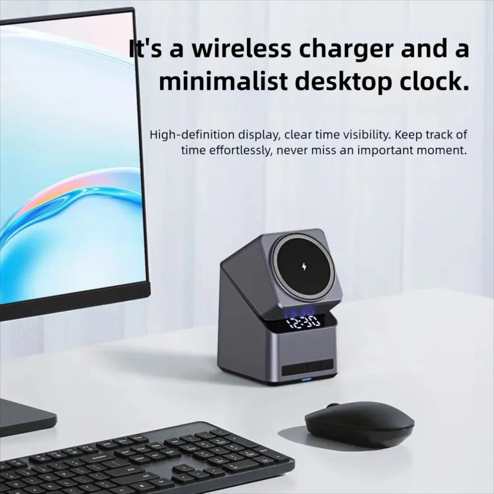 4-in-1 Magnetic Wireless Charging Station with 180° Auto-Rotate & LED Clock – Fast Charger for iPhone 12–16, Apple Watch & AirPods Pro