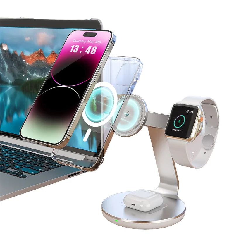 3-in-1 Magnetic Wireless Charging Station – 15W Fast Charger for iPhone 14/15/16 | 2025 Hot-Selling MagSafe Dock