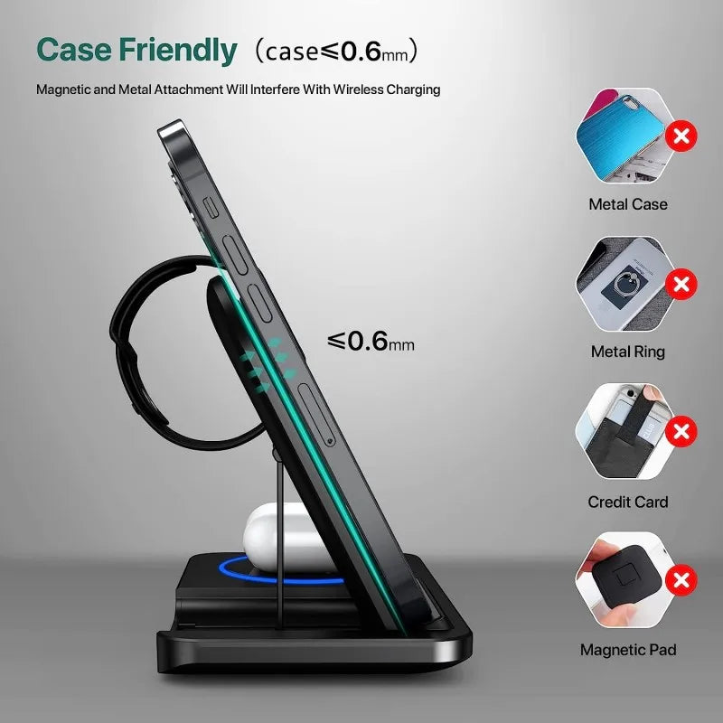 2025 Magnetic Wireless Charger – 15W Fast Charging Station for Phone, Smart Watch & Earphones
