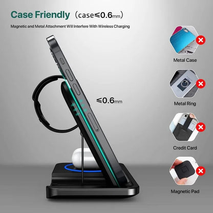 2025 Magnetic Wireless Charger – 15W Fast Charging Station for Phone, Smart Watch & Earphones