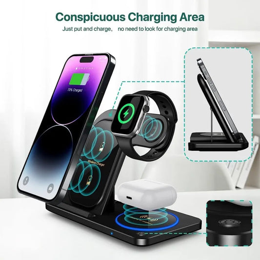2025 Magnetic Wireless Charger – 15W Fast Charging Station for Phone, Smart Watch & Earphones