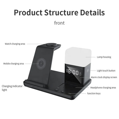 6-in-1 Wireless Charging Station for iPhone, Apple Watch & AirPods – Fast Charger with Clock & Lamp