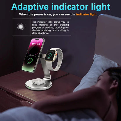 3-in-1 Magnetic Wireless Charging Station – 15W Fast Charger for iPhone 14/15/16 | 2025 Hot-Selling MagSafe Dock