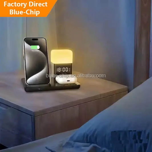 6-in-1 Wireless Charging Station for iPhone, Apple Watch & AirPods – Fast Charger with Clock & Lamp