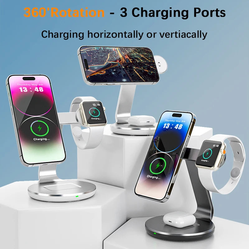 3-in-1 Magnetic Wireless Charging Station – 15W Fast Charger for iPhone 14/15/16 | 2025 Hot-Selling MagSafe Dock